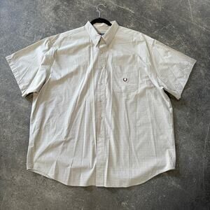 Vintage Y2K Ralph Lauren Shirt Mens 2XL XXL Tan Beige Chaps Check Short Sleeve